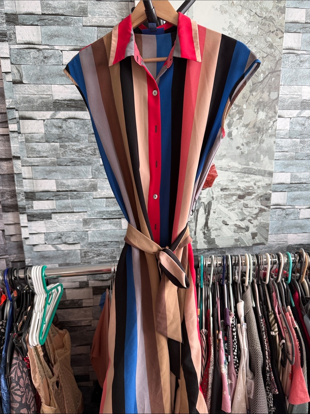 Striped Button-Front Shirt Dress in Multicolor